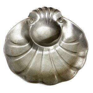 Vintage Pewter Metal Wilton Armetale Clam Shape Chip Dip Serving Tray Bowl
